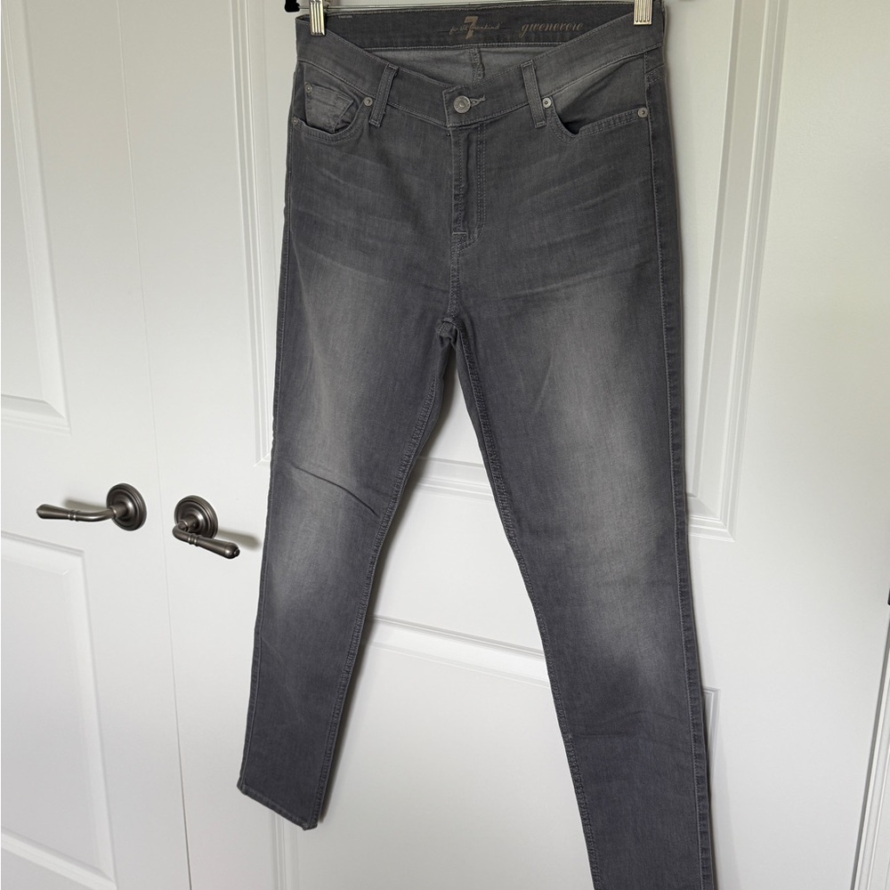 7 For All Mankind Super Soft Gray Washed Low Rise Skinny Jeans